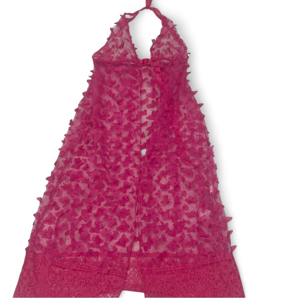 3D butterfly mesh gown Pink Sheer Halter Dress